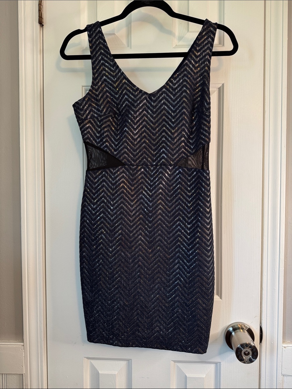 maitai Navy Glitter Chevron Mini Dress with Mesh Insets (28)